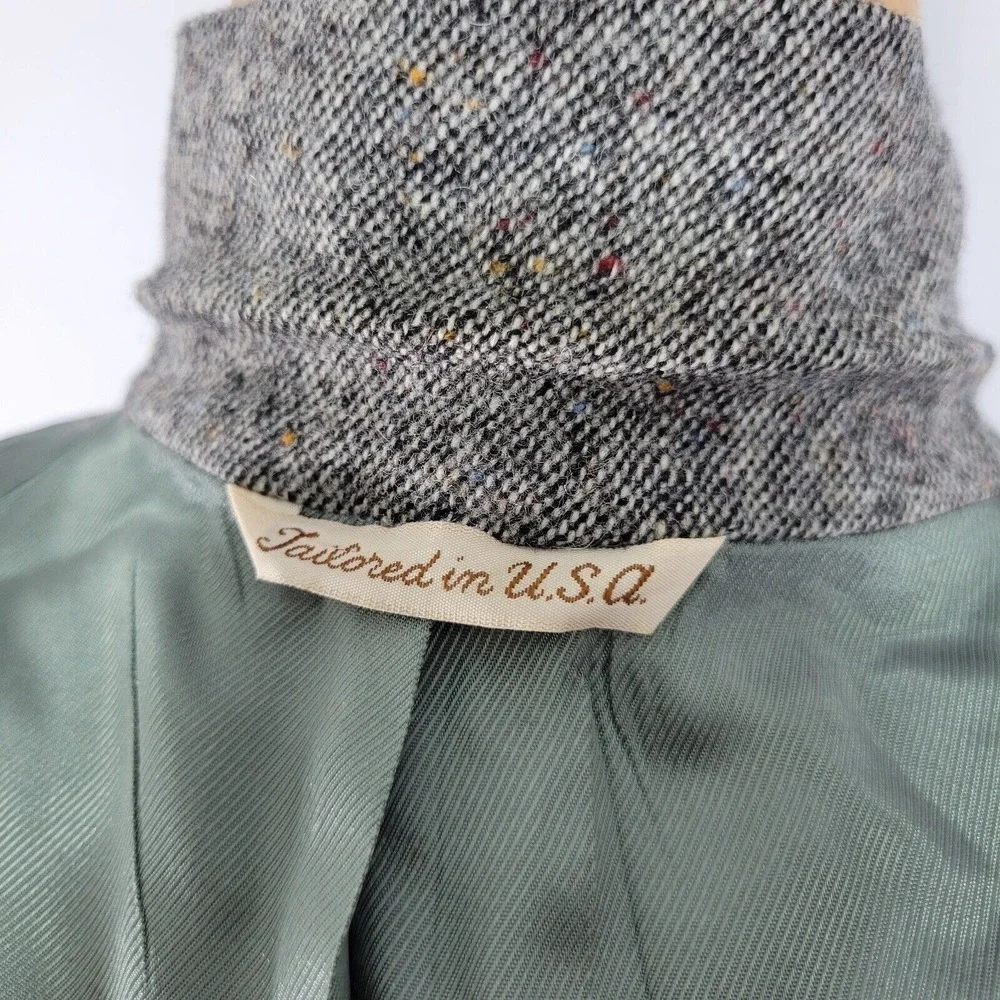 Stafford‎ Men's Tweed Sport Coat Blazer Two Button Gray Wool Elbow Patches 44L